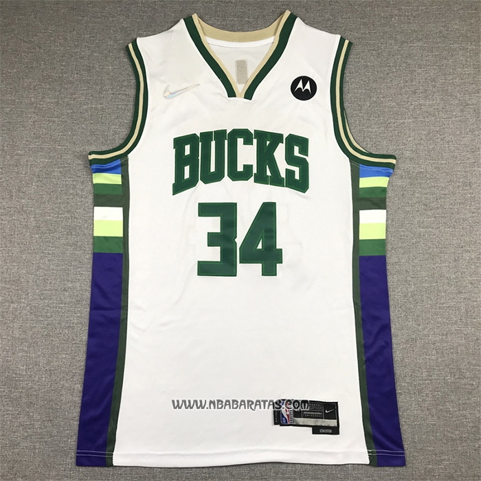 Camiseta Milwaukee Bucks Giannis Antetokounmpo #34 Ciudad 2021-22 Blanco